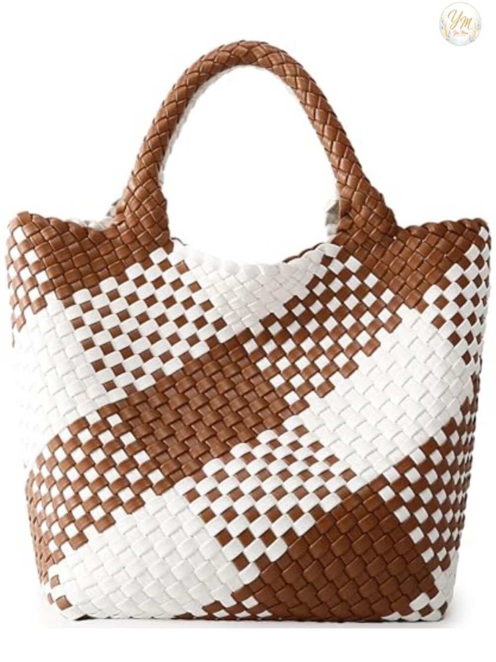 Vegan Leather Woven Tote Handbag Set with Detachable Clutch